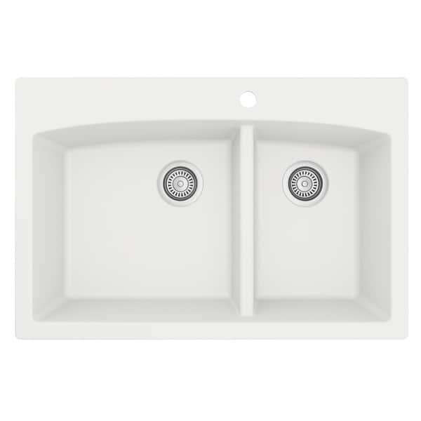 slide 18 of 61, Karran Drop-In Quartz Double Bowl Kitchen Sink White