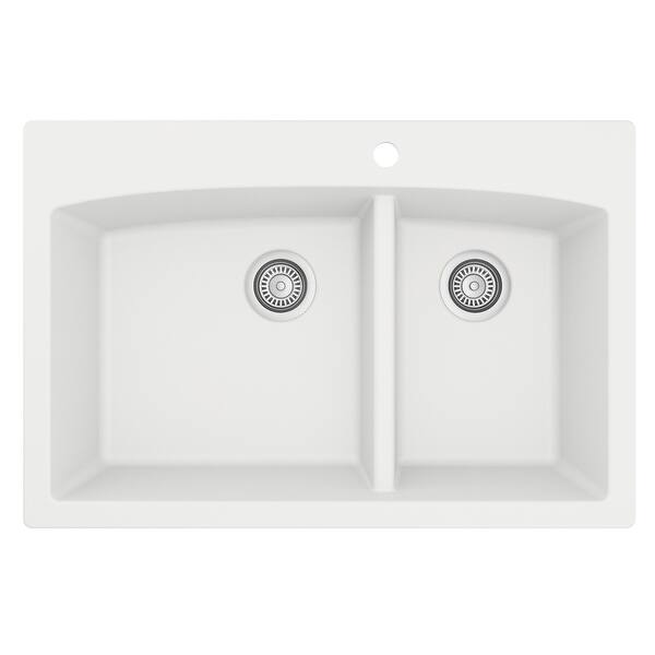 slide 2 of 51, Karran Drop-In Quartz Double Bowl Kitchen Sink White