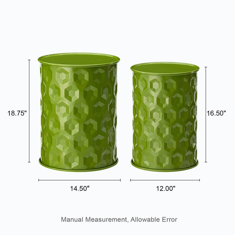Glitzhome Set of 2 Glossy Black Metal Outdoor Table Accent Stool - 14.25"W x 14.25"D x 18.75"H