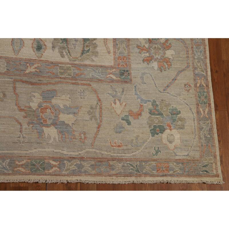 Vegetable Dye Floral Oushak Turkish Large Rug Hand-Knotted Wool Carpet - 10'3" x 15'0"