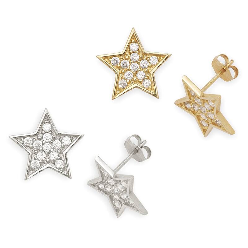 Curata 14k Gold Cubic Zirconia Big Star Earrings