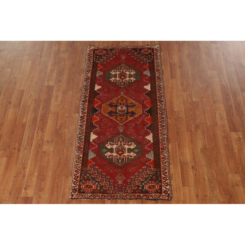 Geometric Shiraz Persian Vintage Runner Rug Handmade Wool Carpet - 2'4"x 5'0"
