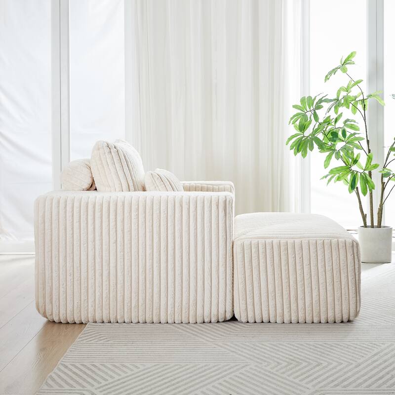 Modern 62.5" Corduroy Sponge Sofa with Removable Footrest, No Assembly Required, Cozy Sleeper Chair for Indoor Spaces