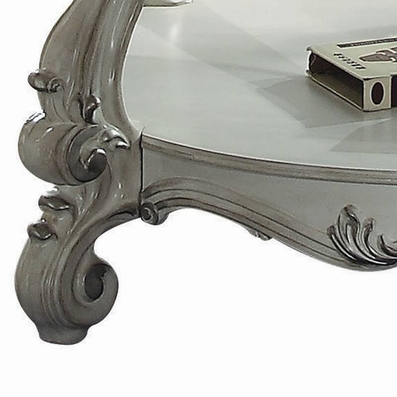 Curved Glass Top Coffee Table with Open Shelf, White