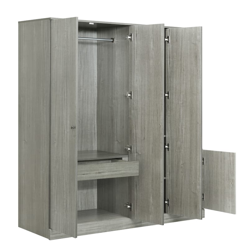 Freestanding Wardrobe Closet Clothing Storage Cabinet Armoire with Full-Length Mirror, Folding and Hanging Areas