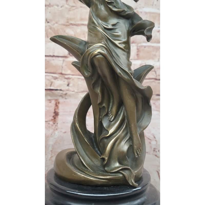 Bronze Art Nouveau-Inspired Lady Sculpture – Elegant Flowing Female Statue