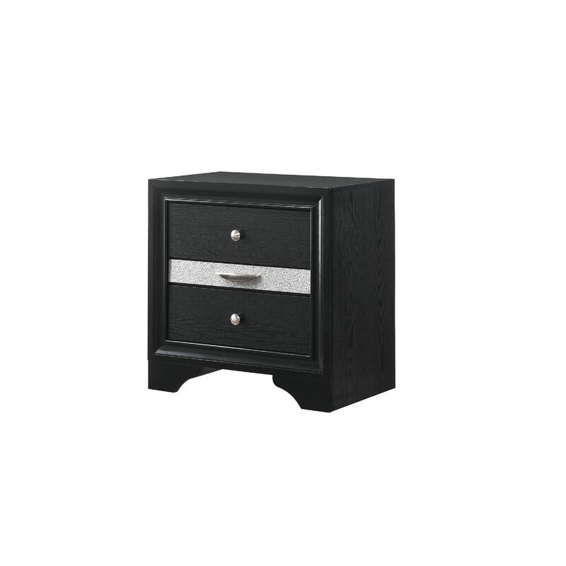 Modern Luxury 1pc Glam 2-Drawer Nightstand End Table Pullout Jeweler Tray Panel Bedroom Solid Wood Wooden Furniture