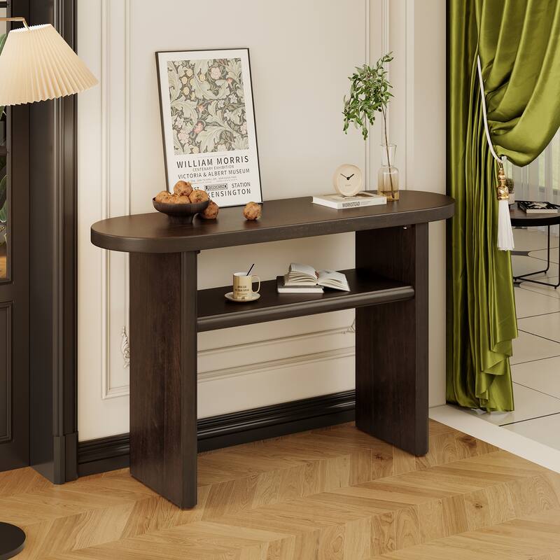 Elegant Minimalist Console Table with Rounded Edges and Sturdy Shelf Design for Entryway, Living Room(Espresso)