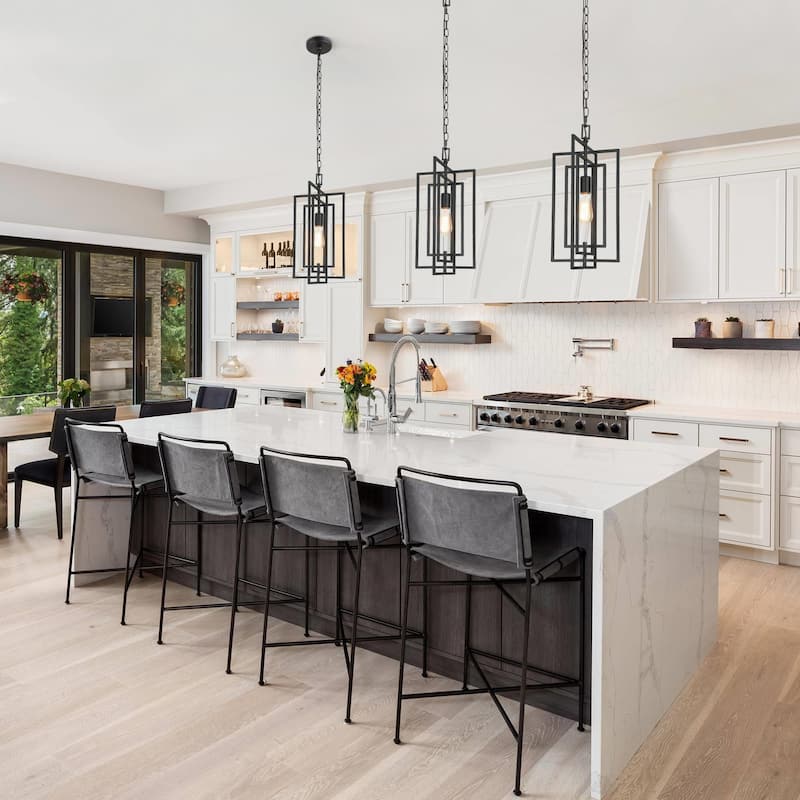 Modern Farmhouse Metal Kitchen Island Pendant 12-inch Gold Black Adjustable Lantern Light