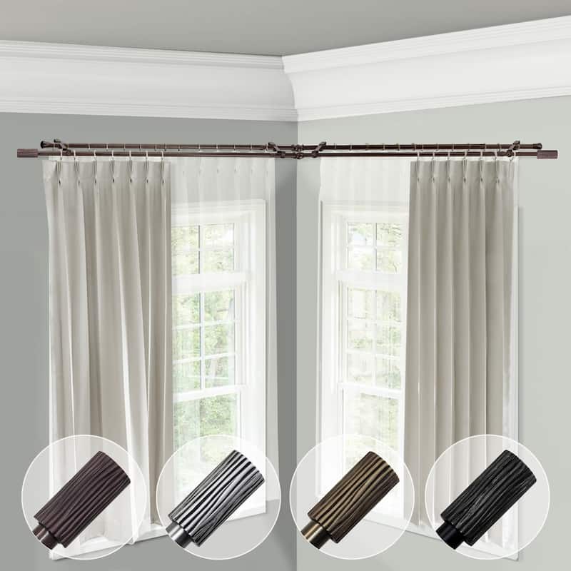 Corner Window Curtain Rod Double 120-170" Rustic Adjustable Cocoa Finish - M
