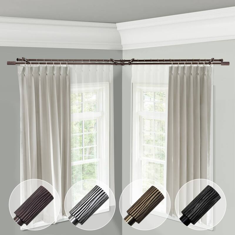 Corner Window Curtain Rod Double Rod Adjustable Cocoa 48-84 Inch - M