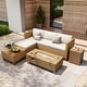 preview thumbnail 22 of 37, MAISON ARTS Outdoor Sofa Set，All-Weather Solid Wood Wicker Sectional Furniture Set 4-Seat + Table + Firepit