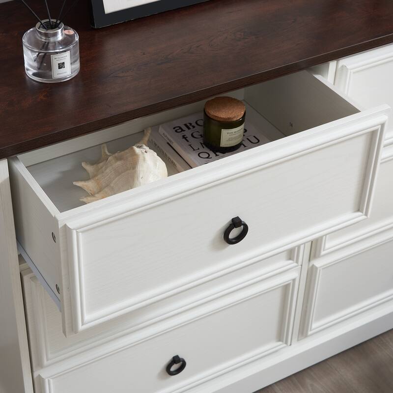 White Modern Farmhouse 6-Drawer Chest, Elegant Bedroom Dresser