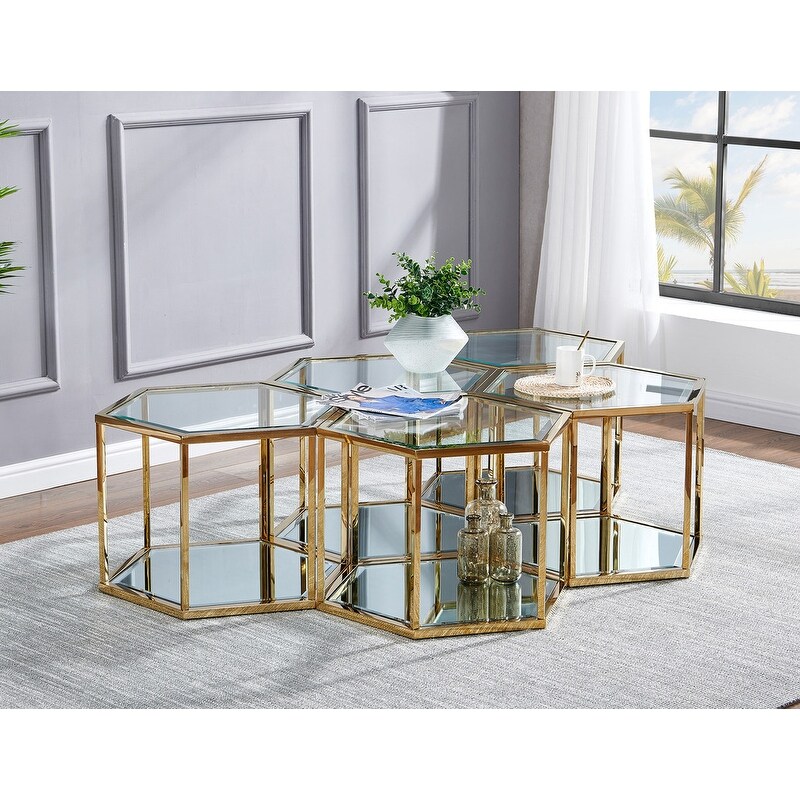 Best Master Furniture Modular Geometry Glass Coffee Table 2