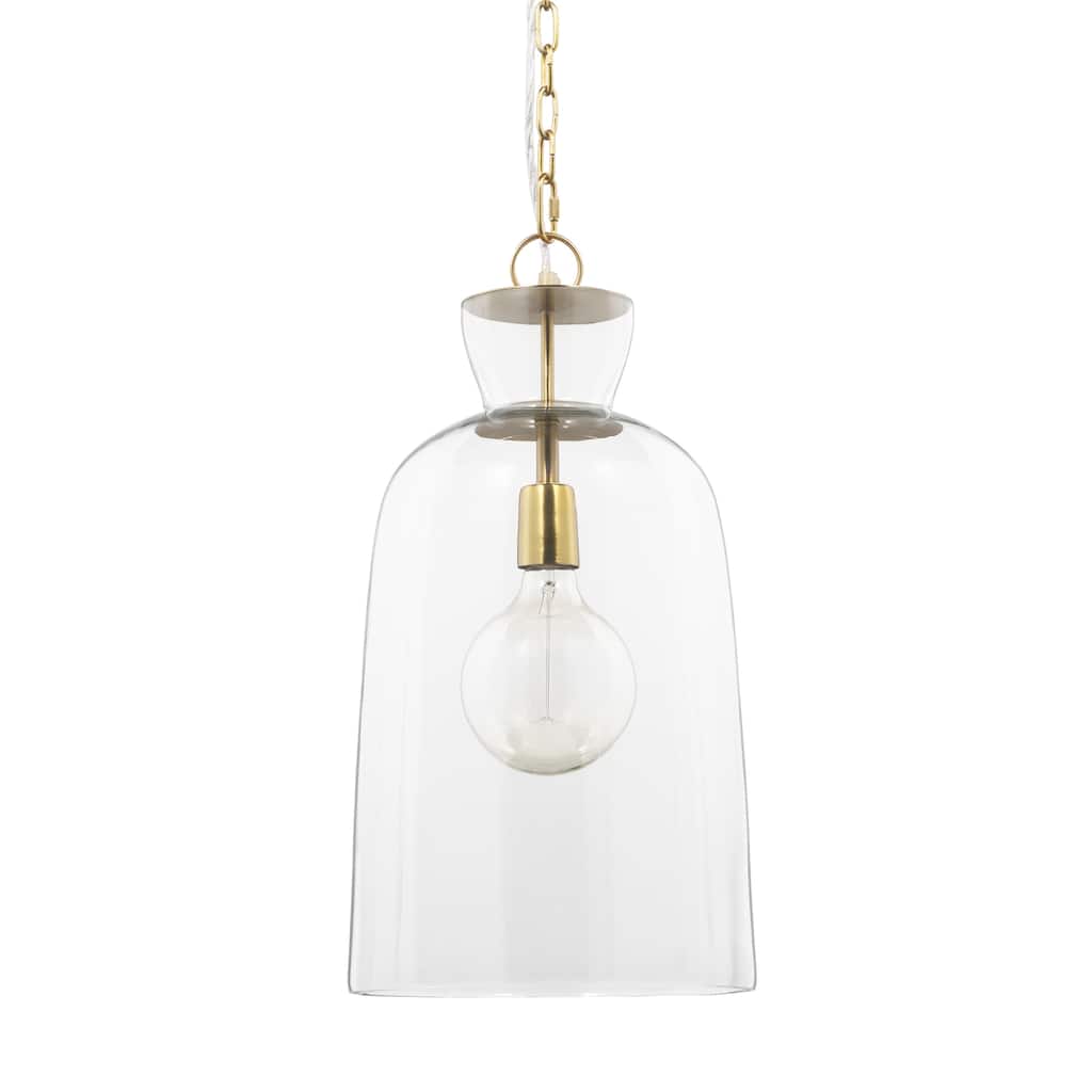 Sadah Tall Clear Blown Glass w/ Gold Metal Pendant Light - 11.3L x 11.3W x 21.0H