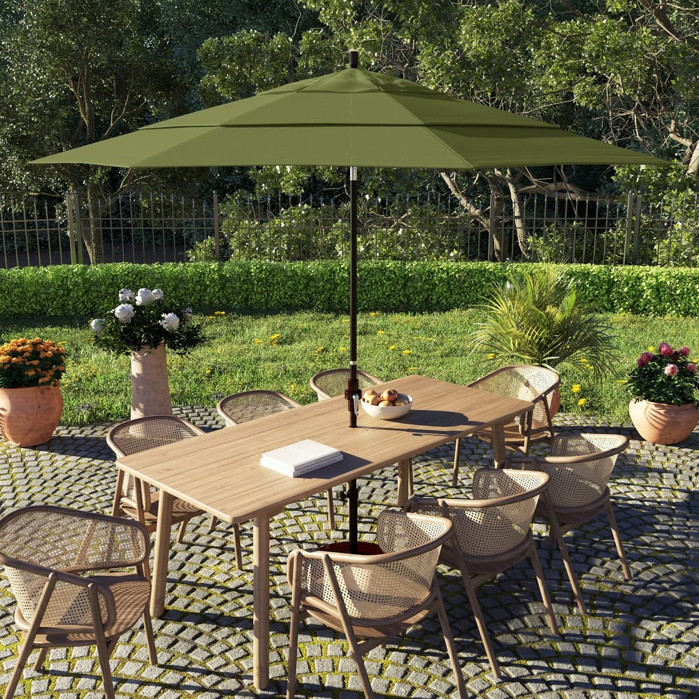 California Umbrella 11' Sun Master Patio Umbrella Bronze Aluminum Pole Fiberglass Ribs Crank Lift Tilt Olefin Royal Blue