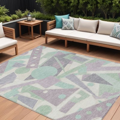 HomeRoots Geometric Modern Rectangle Outdoor Rug