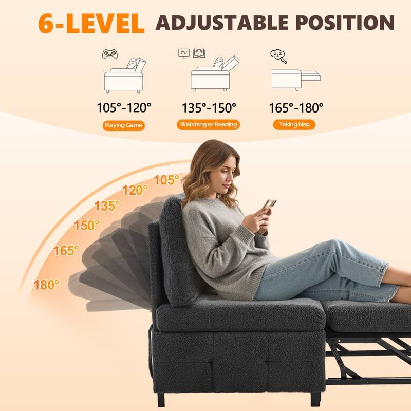 Teddy Fleece Armless Sleeper Chair Sofa Bed Space-Saving Pull-Out Chair Bed For Small Spaces
