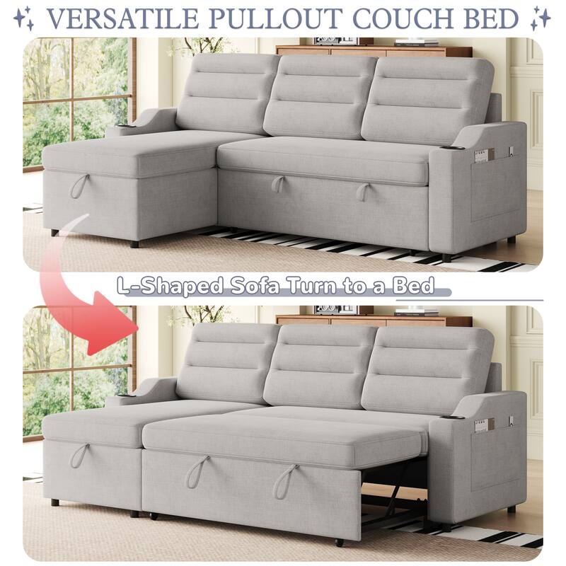 83.5-Inch Convertible Sofa Bed - Stylish Polyester Recliner with Storage for Small Spaces