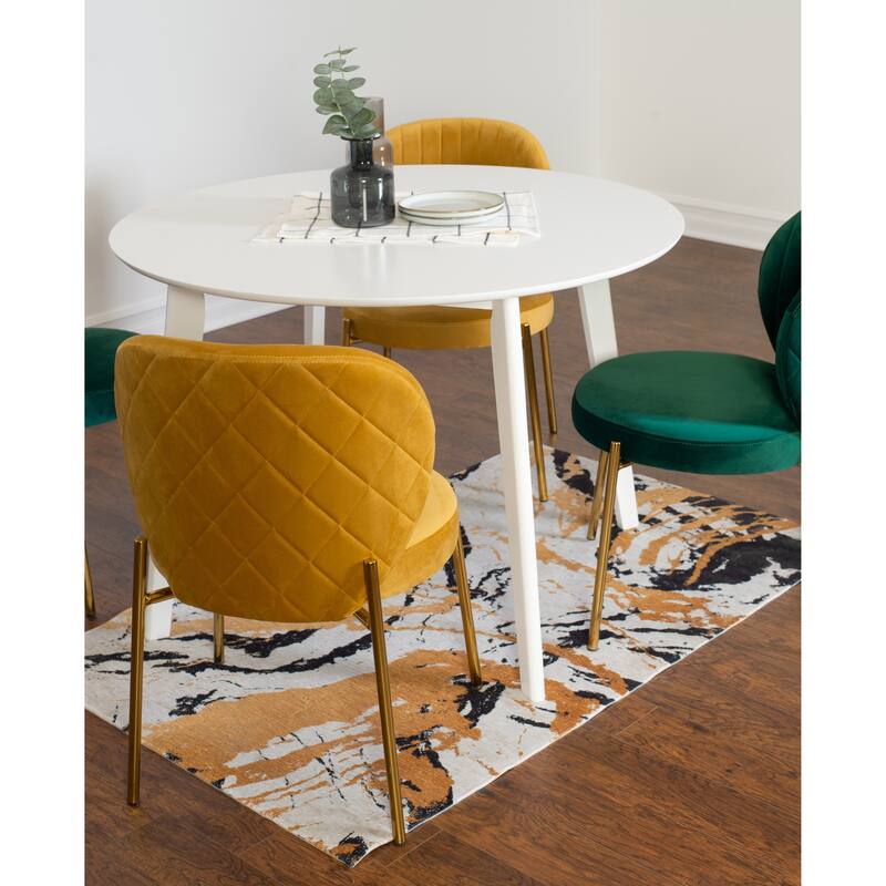 Stylish Dining Set with White Round Dining Table & 4 Velvet Chairs