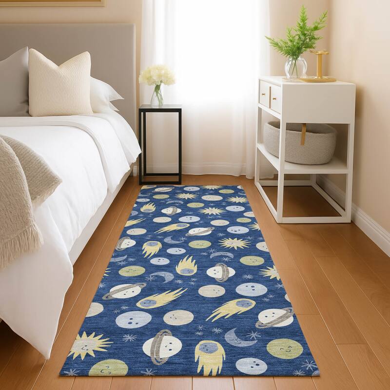 Machine Washable Indoor/ Outdoor Planets Comets Chantille Rug