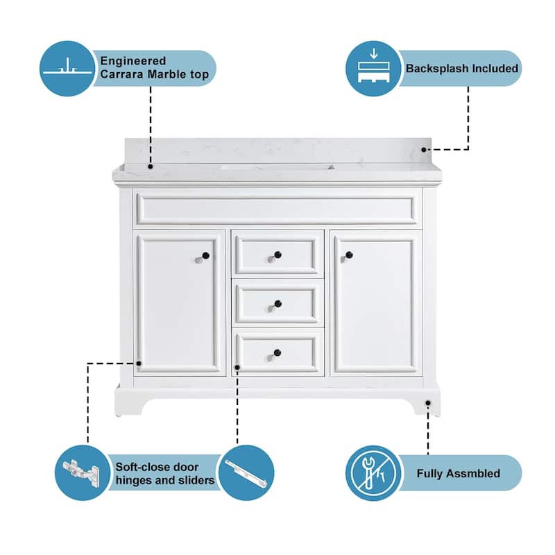 48" Freestanding Single Bathroom Vanity with Marble Top
