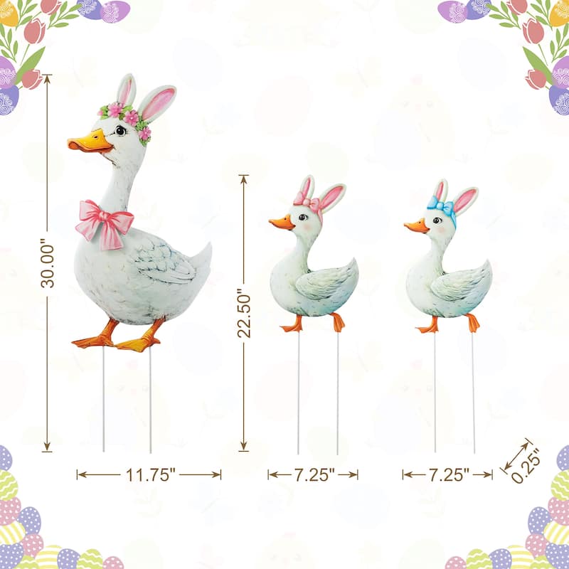 Glitzhome Set of 3 Easter Metal Duck Family Yard Stake Hanging Decor