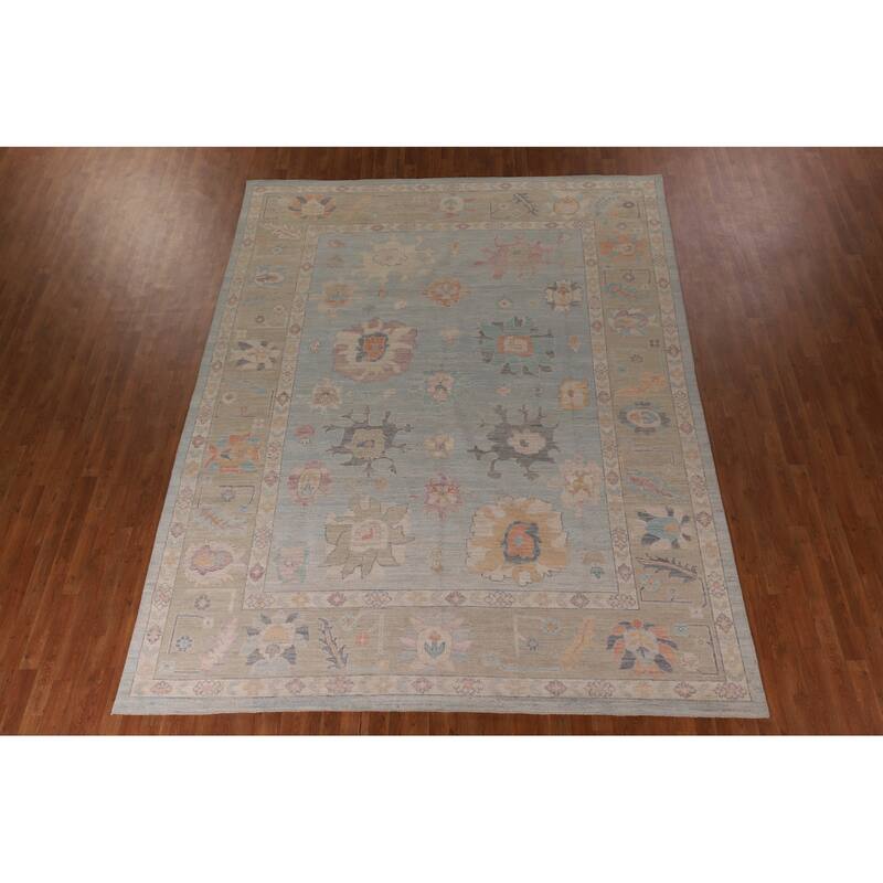 Light Blue Oushak Vegetable Dye Area Rug Hand-Knotted Wool Carpet - 8'11" x 11'8"