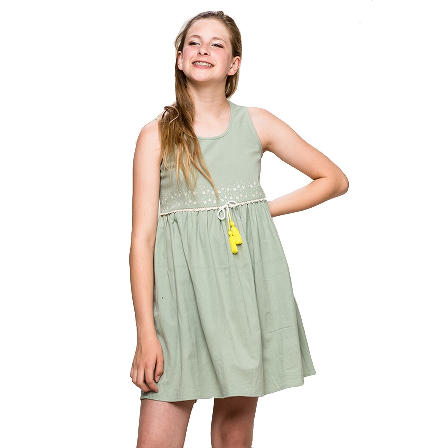 Shop Aaron Amber Little Girls Sage Tassel Accented Waist Casual