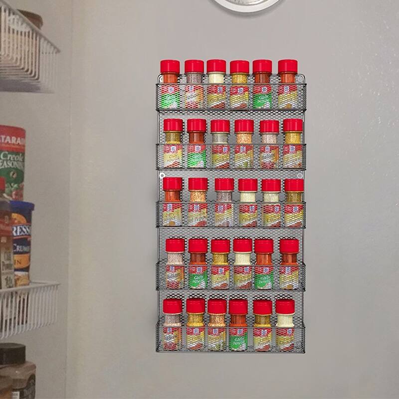 Spice Rack Organizer - Space-Saving Wall-Mount 5-Tier Wire Shelves by Home-Complete (Black)