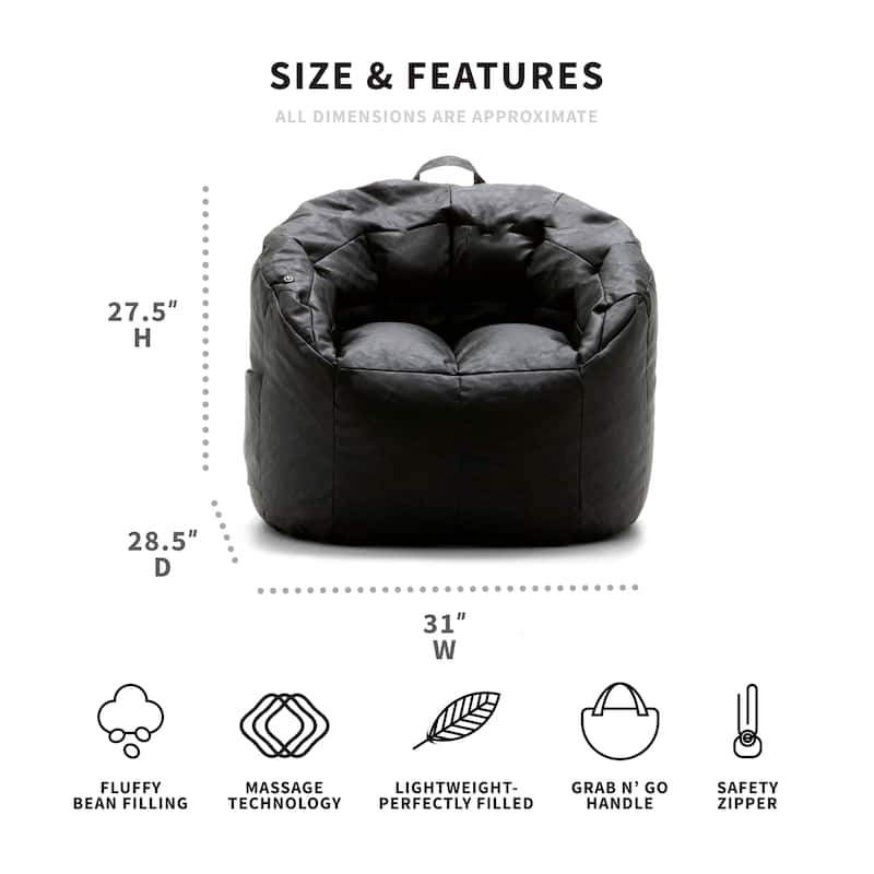 Big Joe Milano Vegan Leather Bean Bag Chair with Massage Function