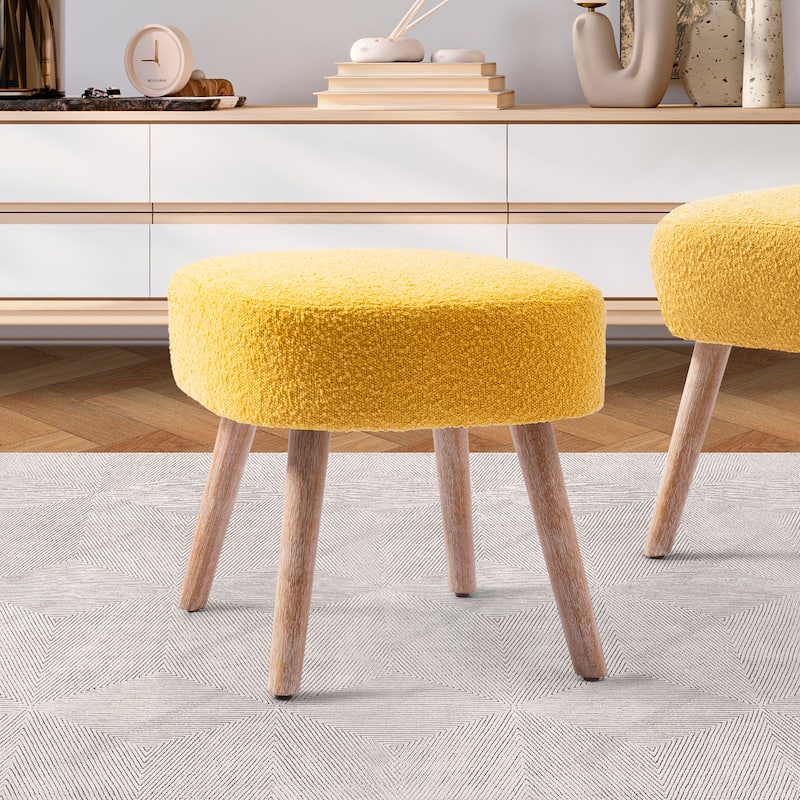 Boucle Polyester Upholstered Ottoman - Stain Resistant - Mustard
