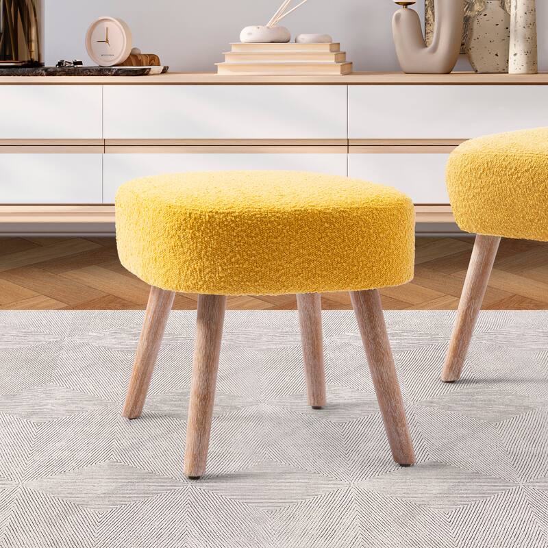 Boucle Polyester Upholstered Ottoman - Stain Resistant