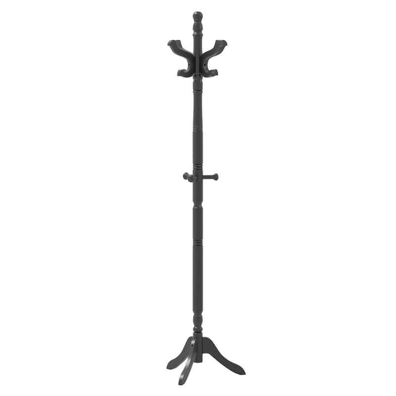 Costway Solid Rubber Wood Coat Rack with 3 Adjustable Heights and 11 - See Details - Black