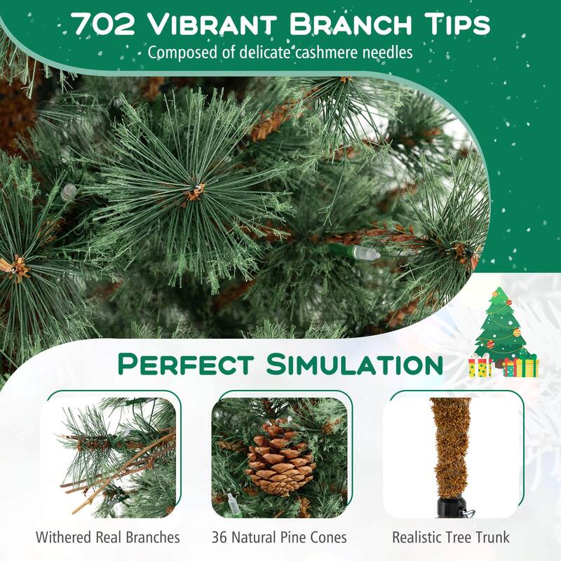 Costway 6/7/8 FT Artificial Christmas Tree with 370/502/702 Branch & - See Details - Green