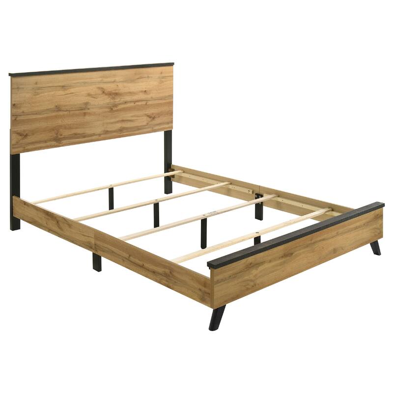 Wemy 4 Piece King Size Bed Set, Rustic Brown Pine Wood, Tapered Legs