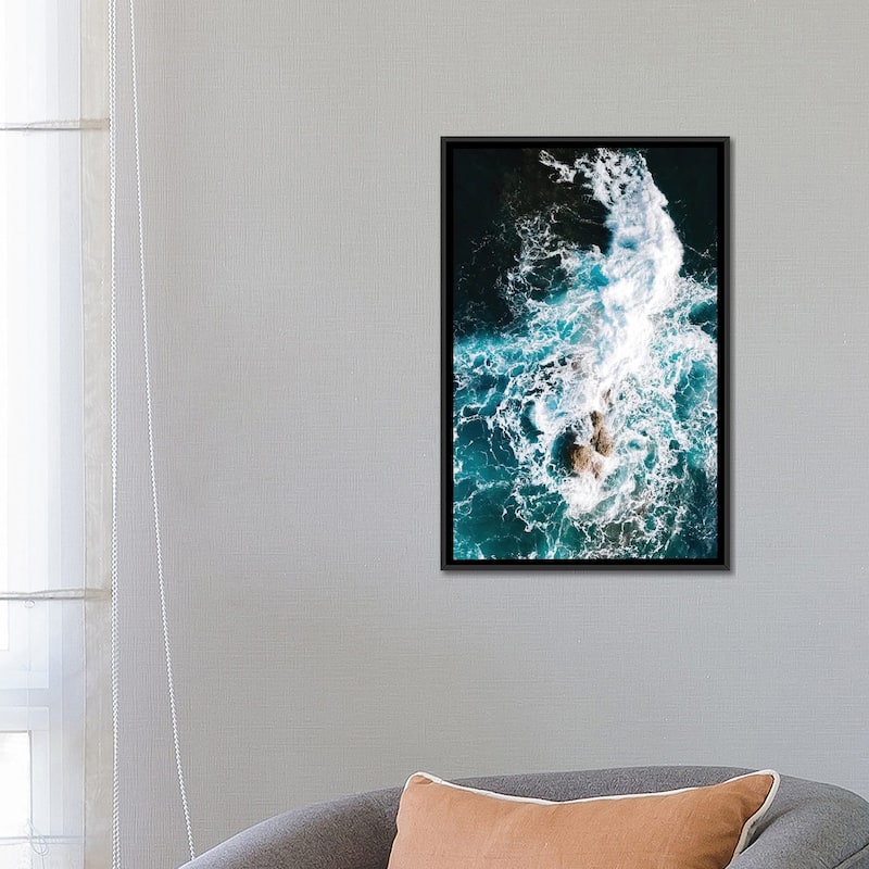 iCanvas "Waves Clashing Against A Rock In The Ocean" by Michael Schauer Framed