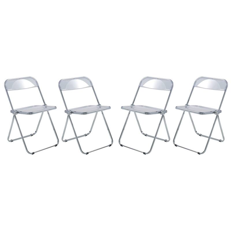 Acrylic Folding Dining Chair with Chrome Frame Set of 4 Lawrence Series by LeisureMod - Clear
