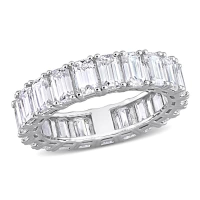 Miadora 6 1/3ct DEW Emerald Cut Created Moissanite Eternity Ring in 14k White Gold