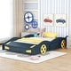 preview thumbnail 3 of 7, Full Size Race Car-Shaped Platform Bed with Wheels and Storage, Dark Blue+Yellow