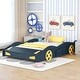 preview thumbnail 3 of 26, Playful Design Race Car-Shaped Full Size Platform Bed with Wheels,Sturdy Wood Construction and Storage Space