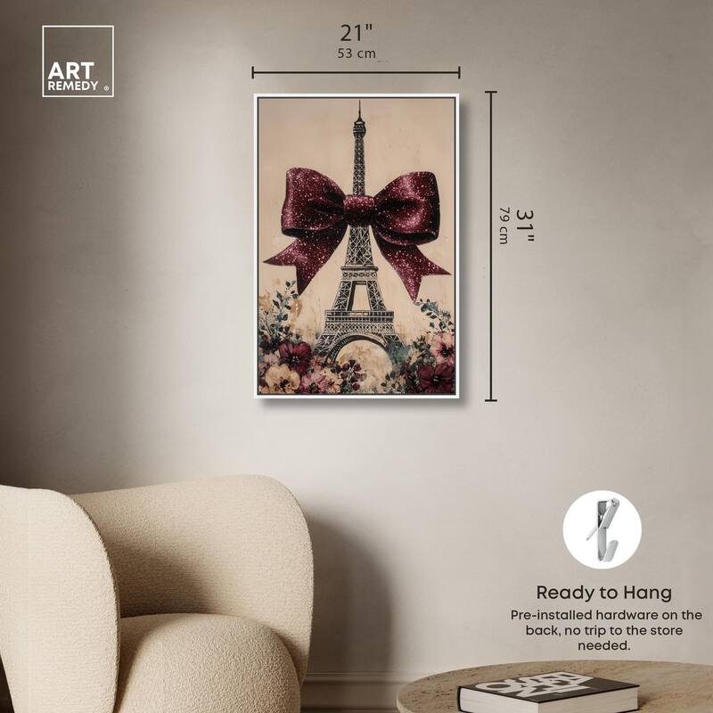 Sparkling Bow Eiffel Tower Canvas by Art Remedy
