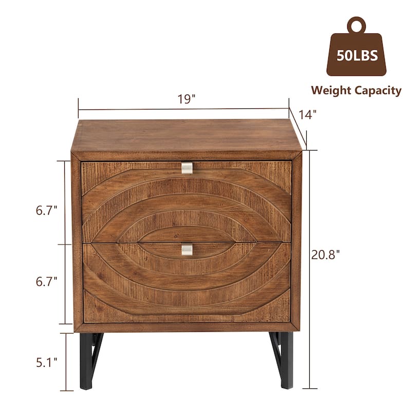 COSIEST Solid Wood Brown Nightstands w Drawers