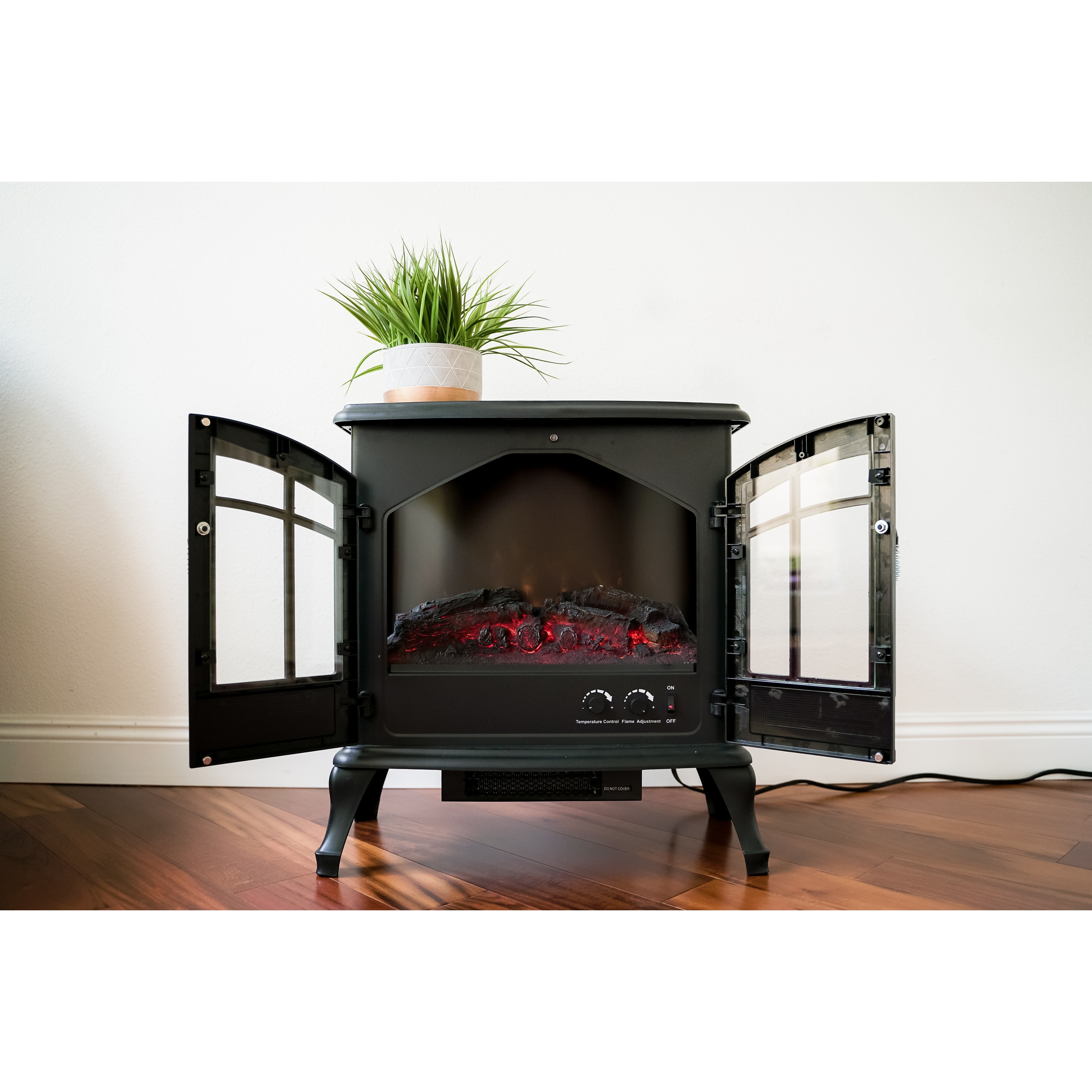 XBrand Insert Fireplace Heater w Remote Control and LED Flame Effect, 32 Inch Long, Black - 2