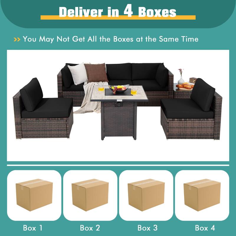 Costway 7PCS Patio Rattan Furniture Set 30'' Fire Pit Table Cover - See Details