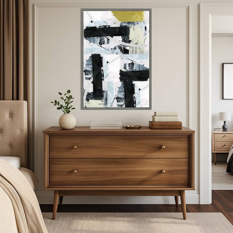 Black and White and Gold Abstract No. 1 by Cartissi (23 x 33 in.), Framed Canvas Wall Art Print