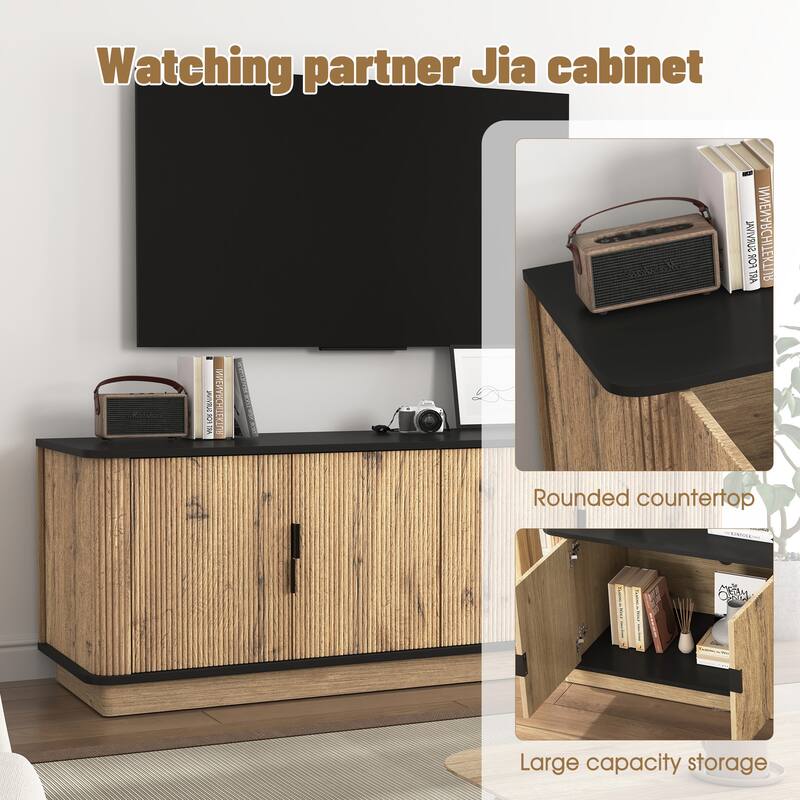 Four-Door MDF TV Cabinet, Multi-functional Storage, Metal Rounded Corner Design, 55*15.7*18.9 inches
