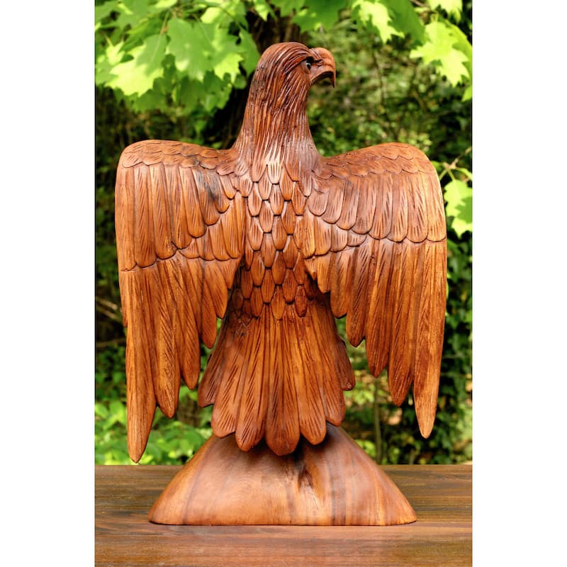16" Huge Extra Large Big Wooden Handmade American Eagle Statue Handcrafted Figurine Sculpture Hand Carved Lodge Outdoor Decor