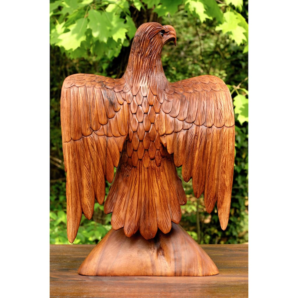 16" Huge Extra Large Big Wooden Handmade American Eagle Statue Handcrafted Figurine Sculpture Hand Carved Lodge Outdoor Decor