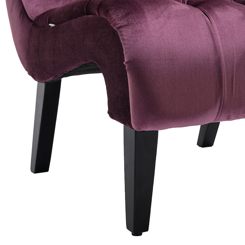 Velvet Armless Accent Chair with Wooden Legs and Thick Cushioned Seat